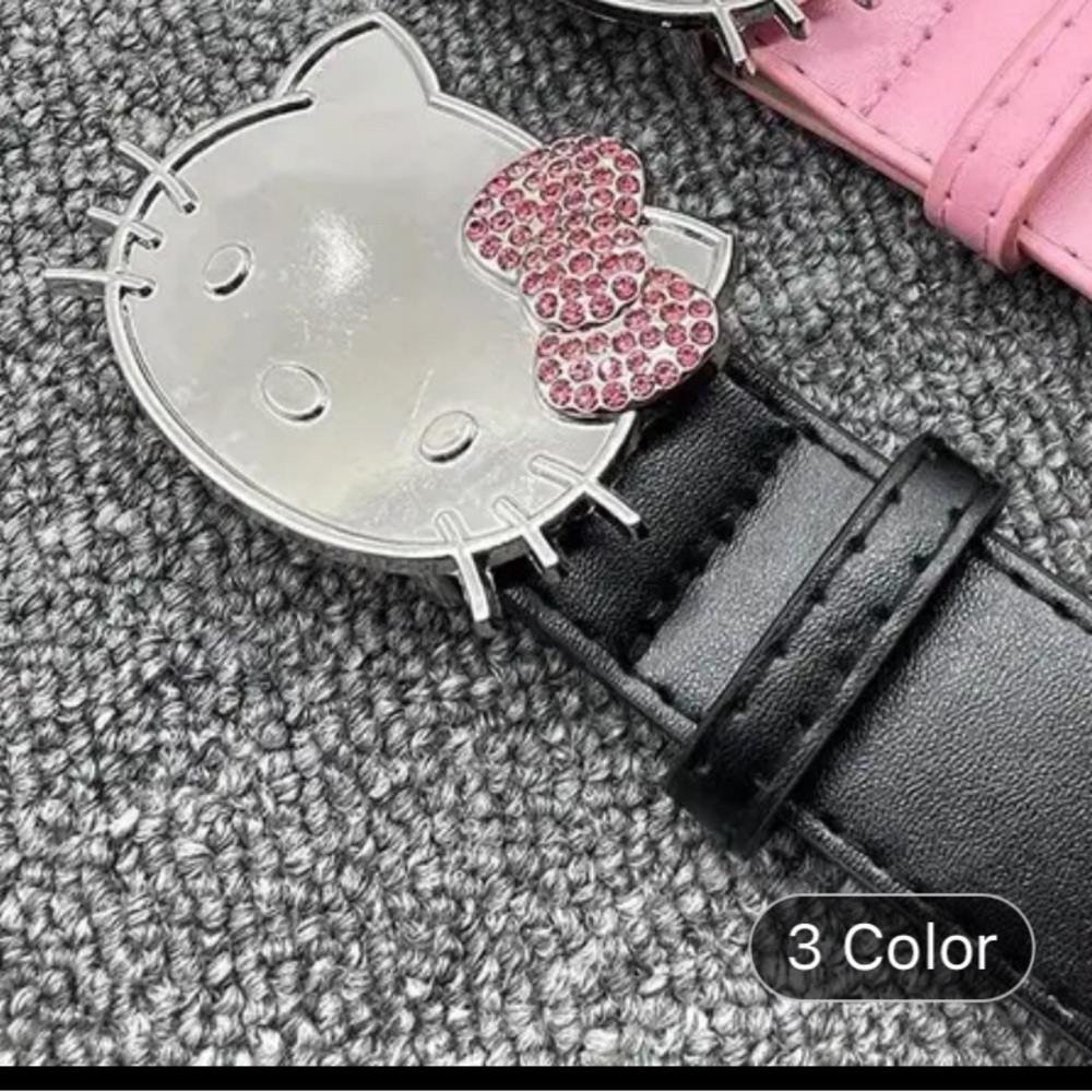 Hello Kitty Pink Head KT Rhinestone Heart Y2K Belt Cartoon PU Leather Belt.